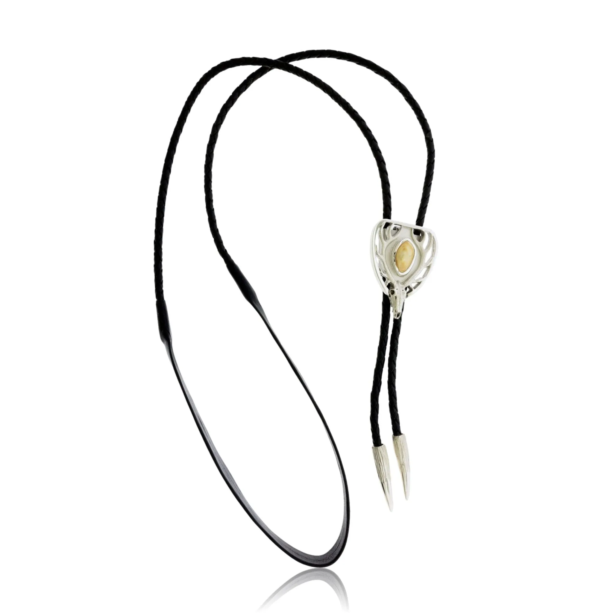 Elk Head with Elk Ivory Leather Bolo Tie