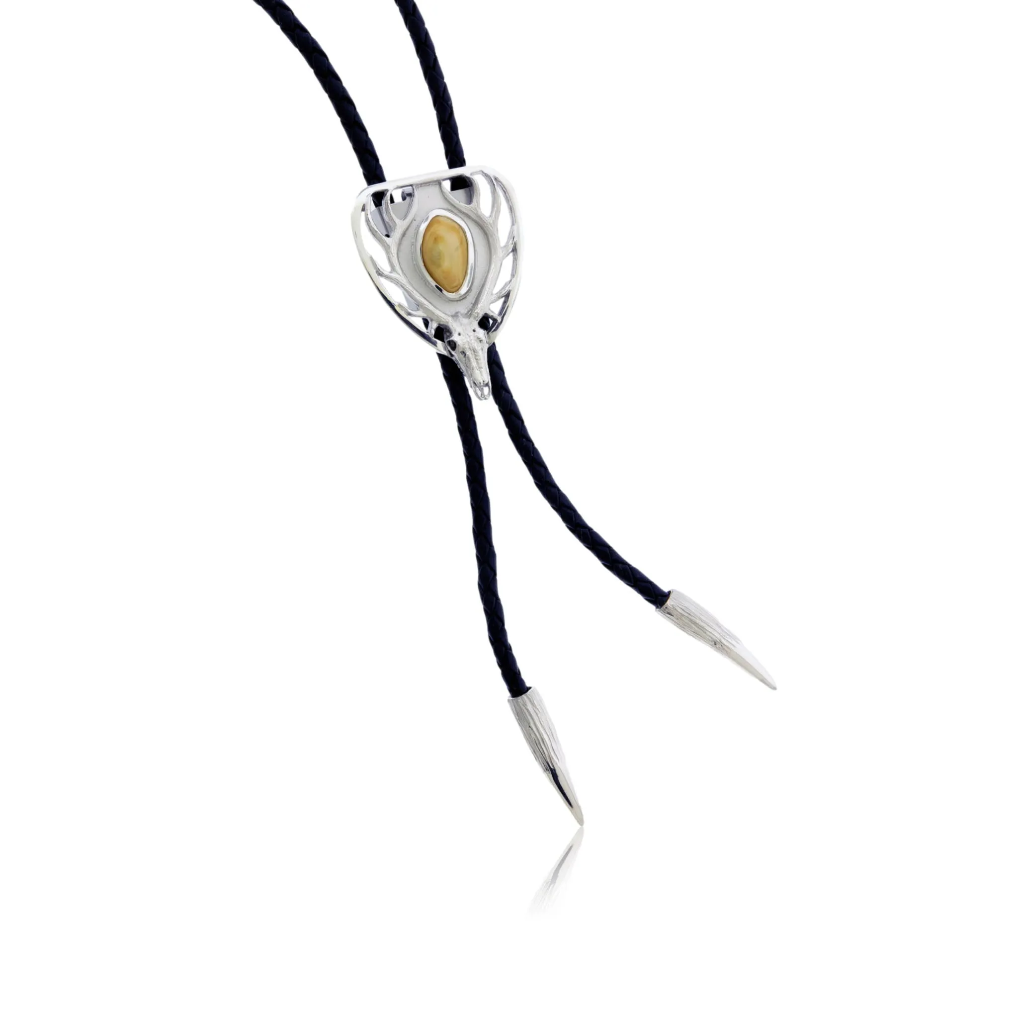 Elk Head with Elk Ivory Leather Bolo Tie