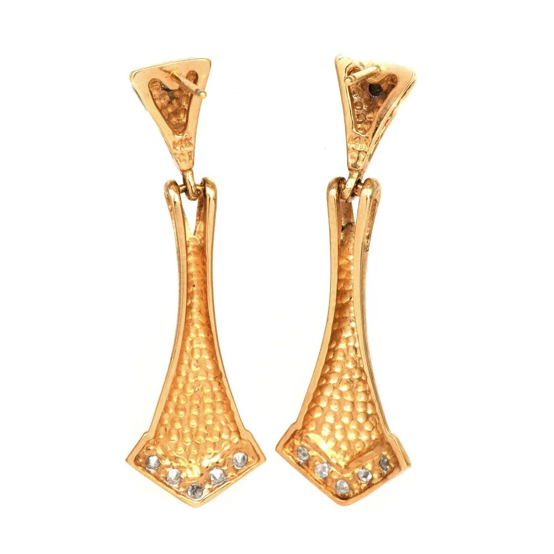 Estate Diamond and 14K Yellow Gold Geometric Drop Earrings