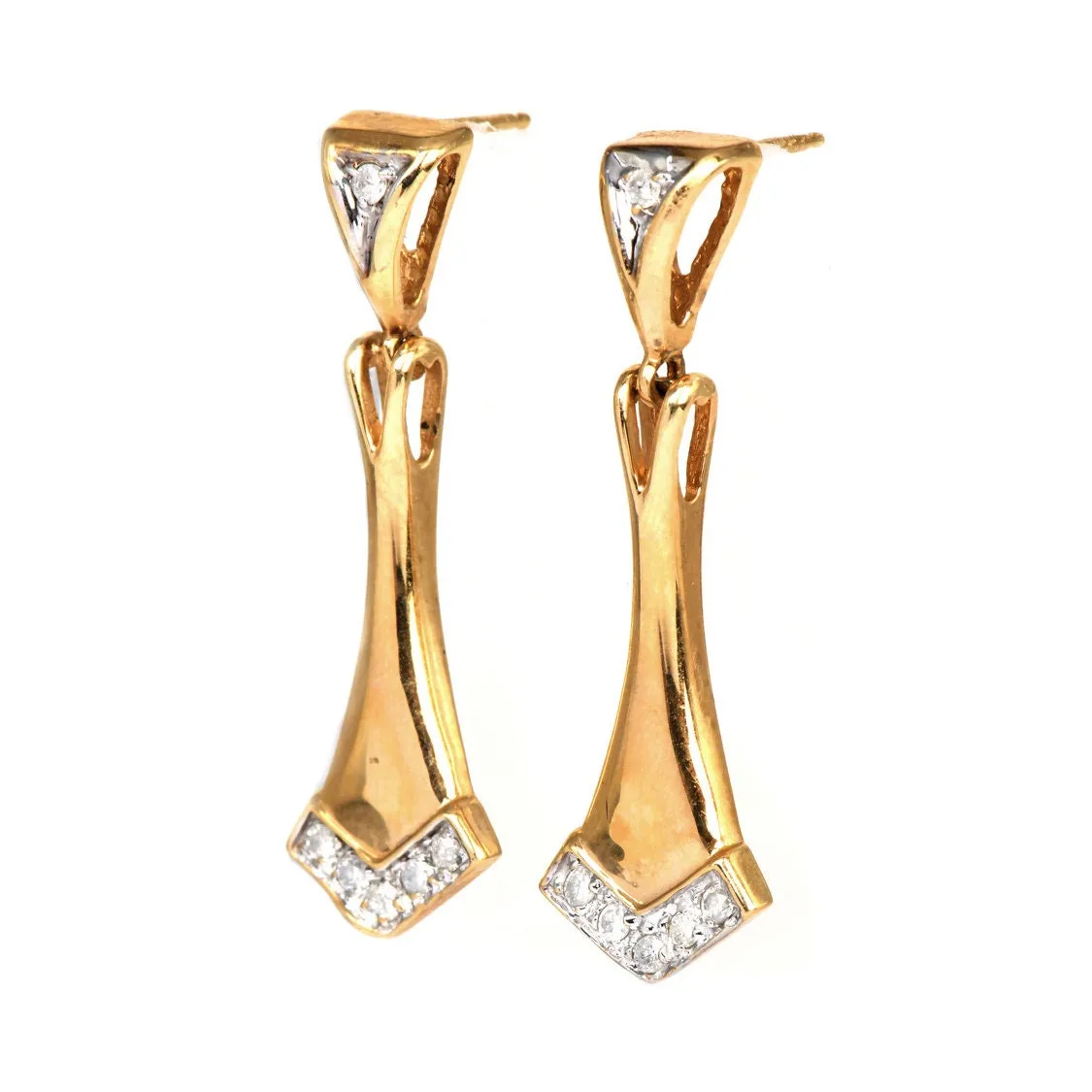 Estate Diamond and 14K Yellow Gold Geometric Drop Earrings