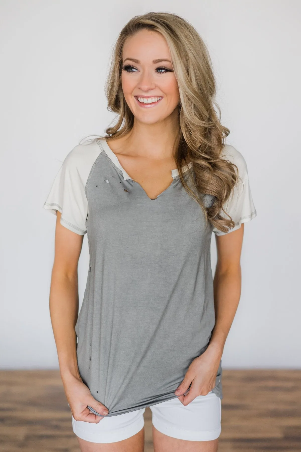 Feeling Holey Grey Top