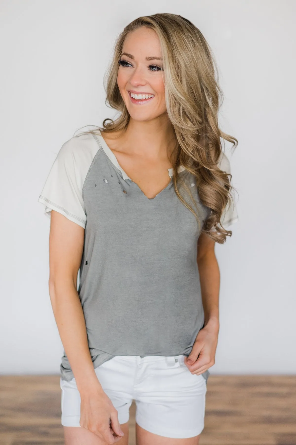 Feeling Holey Grey Top