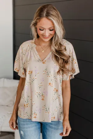 Forever Enchanted Floral Top- Taupe
