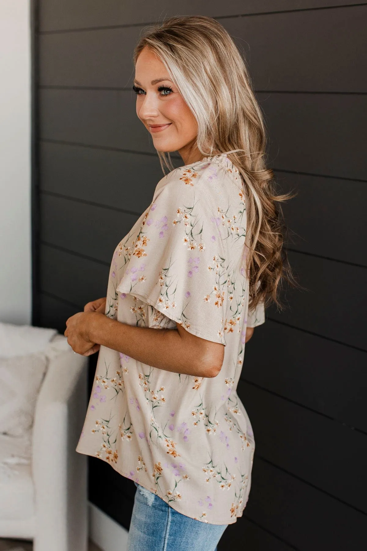 Forever Enchanted Floral Top- Taupe