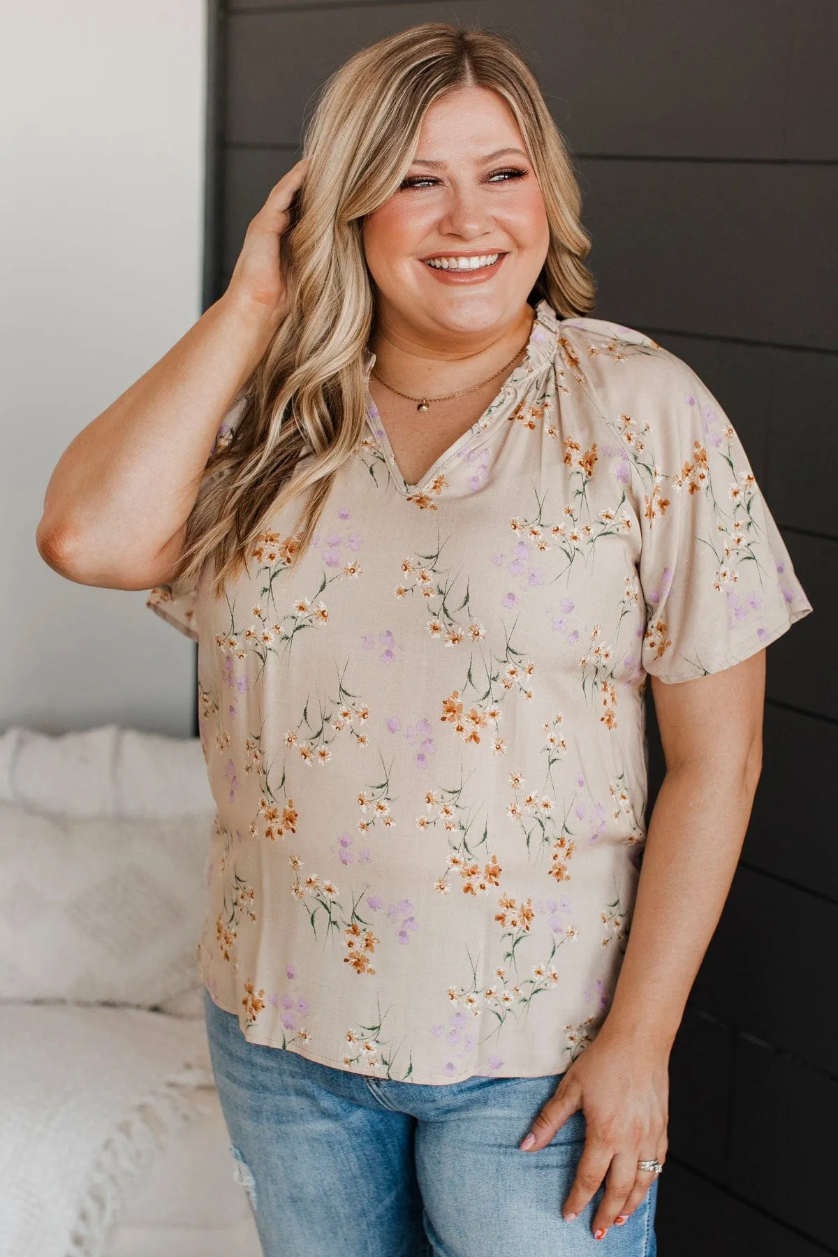 Forever Enchanted Floral Top- Taupe