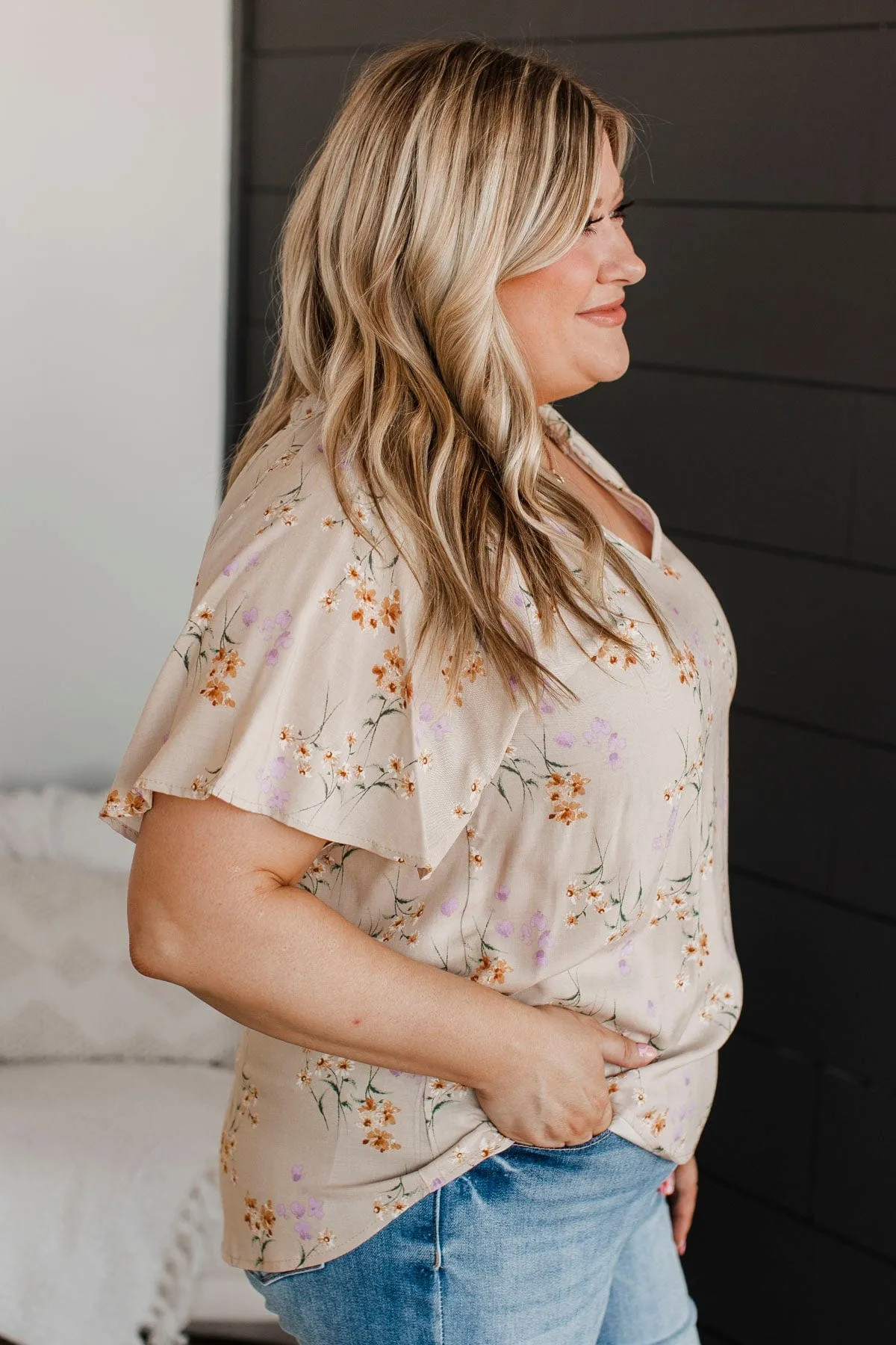 Forever Enchanted Floral Top- Taupe