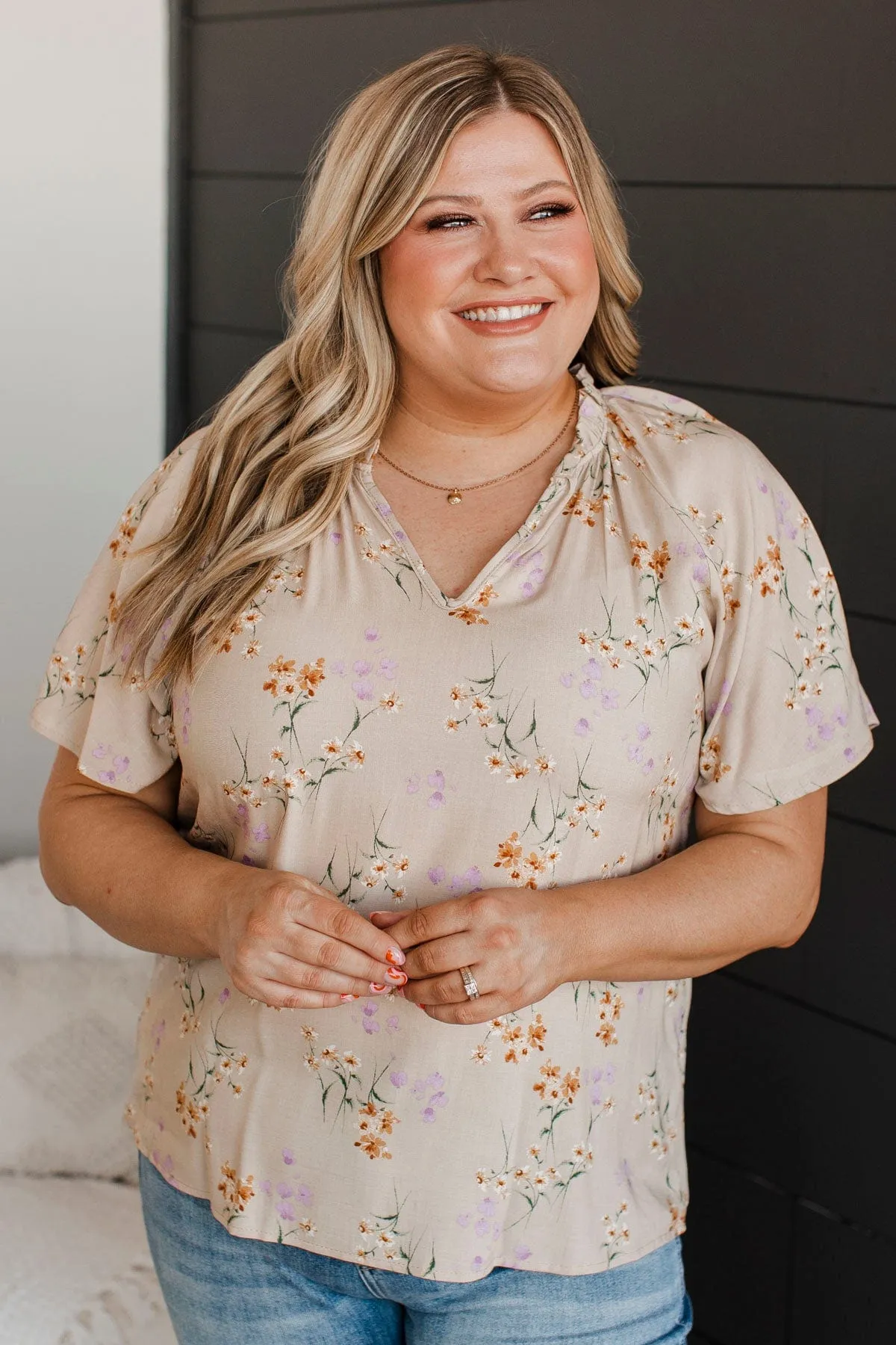 Forever Enchanted Floral Top- Taupe