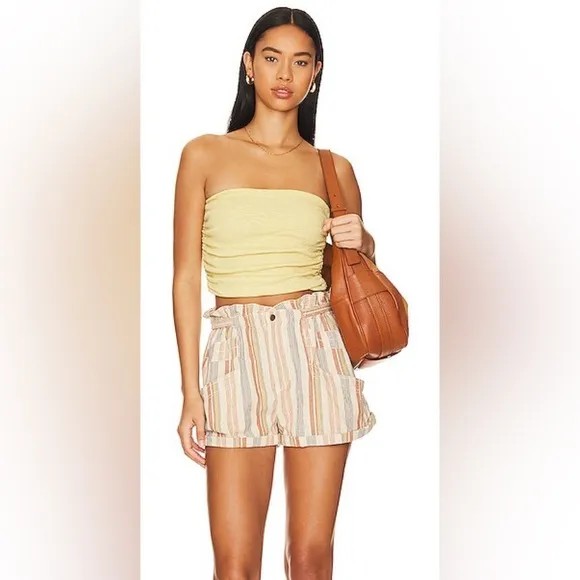Free People Topanga Yarn Dyed Shorts New Large Boho Paper Bag Pocket striped