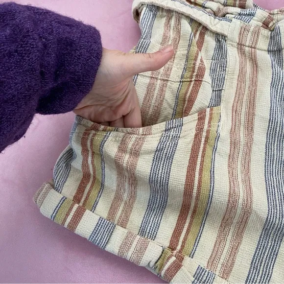 Free People Topanga Yarn Dyed Shorts New Large Boho Paper Bag Pocket striped