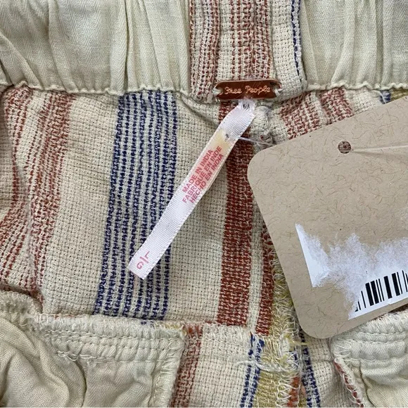 Free People Topanga Yarn Dyed Shorts New Large Boho Paper Bag Pocket striped