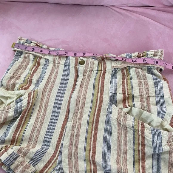 Free People Topanga Yarn Dyed Shorts New Large Boho Paper Bag Pocket striped