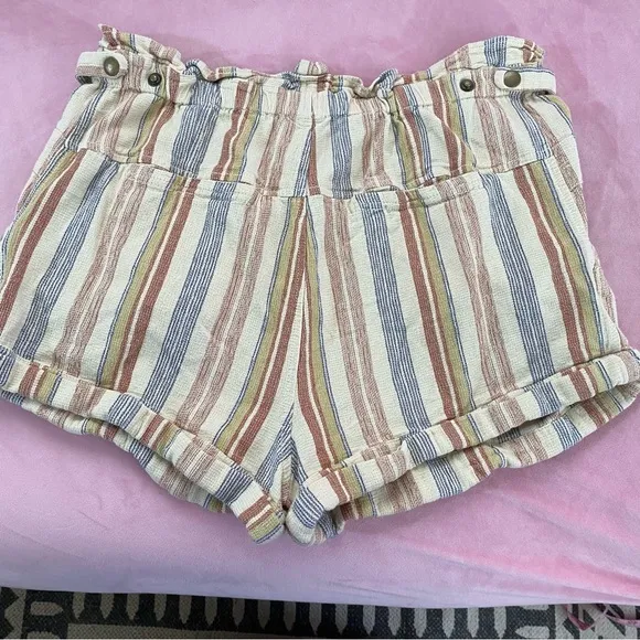 Free People Topanga Yarn Dyed Shorts New Large Boho Paper Bag Pocket striped
