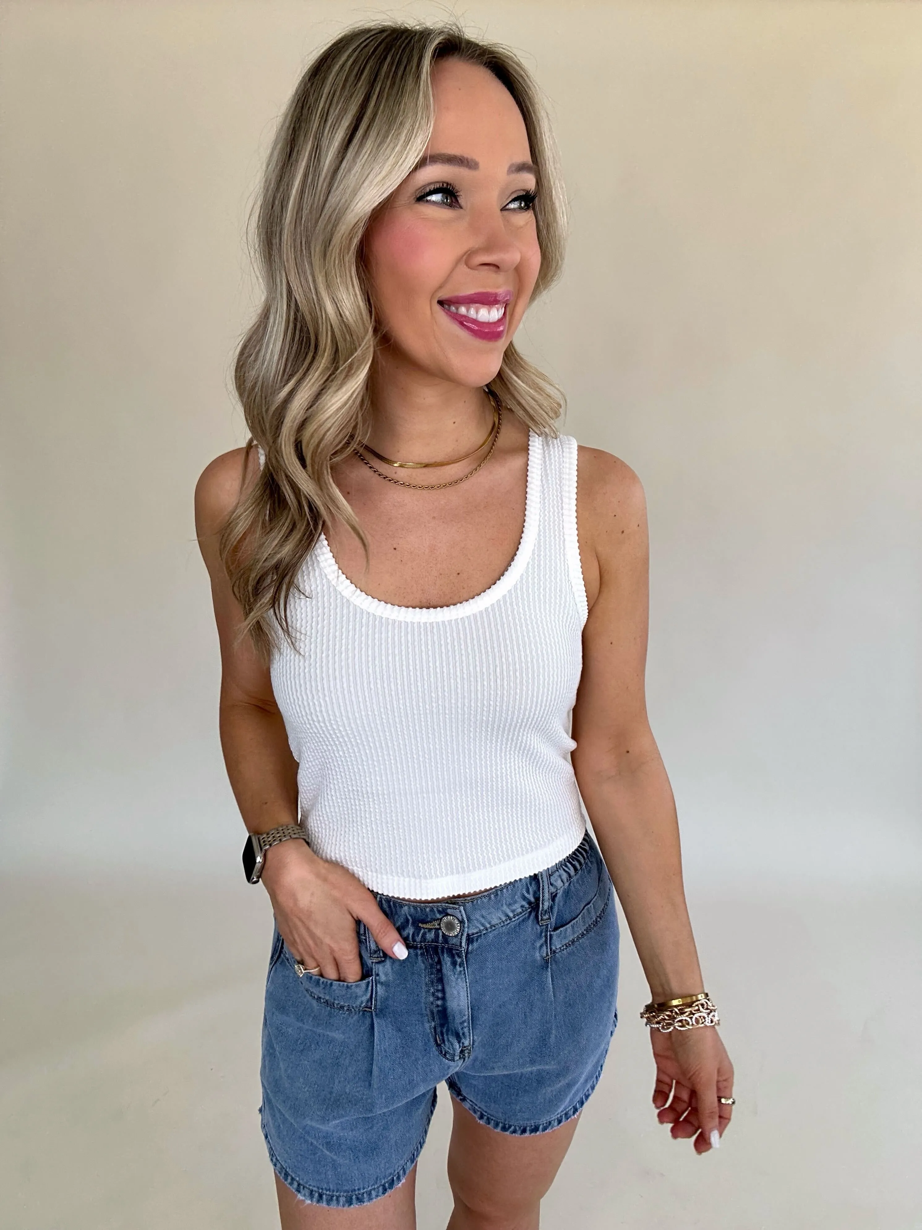 Fun In The Sun Cropped Tank - Off White