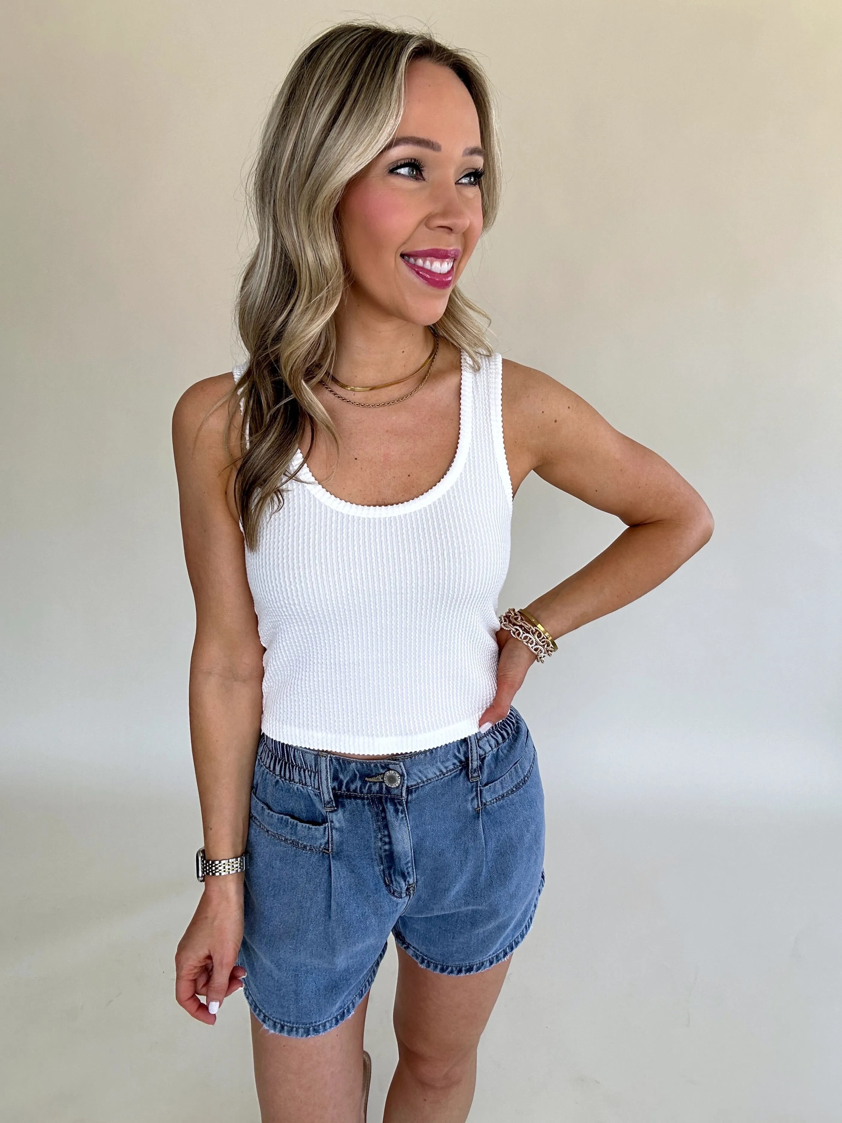 Fun In The Sun Cropped Tank - Off White
