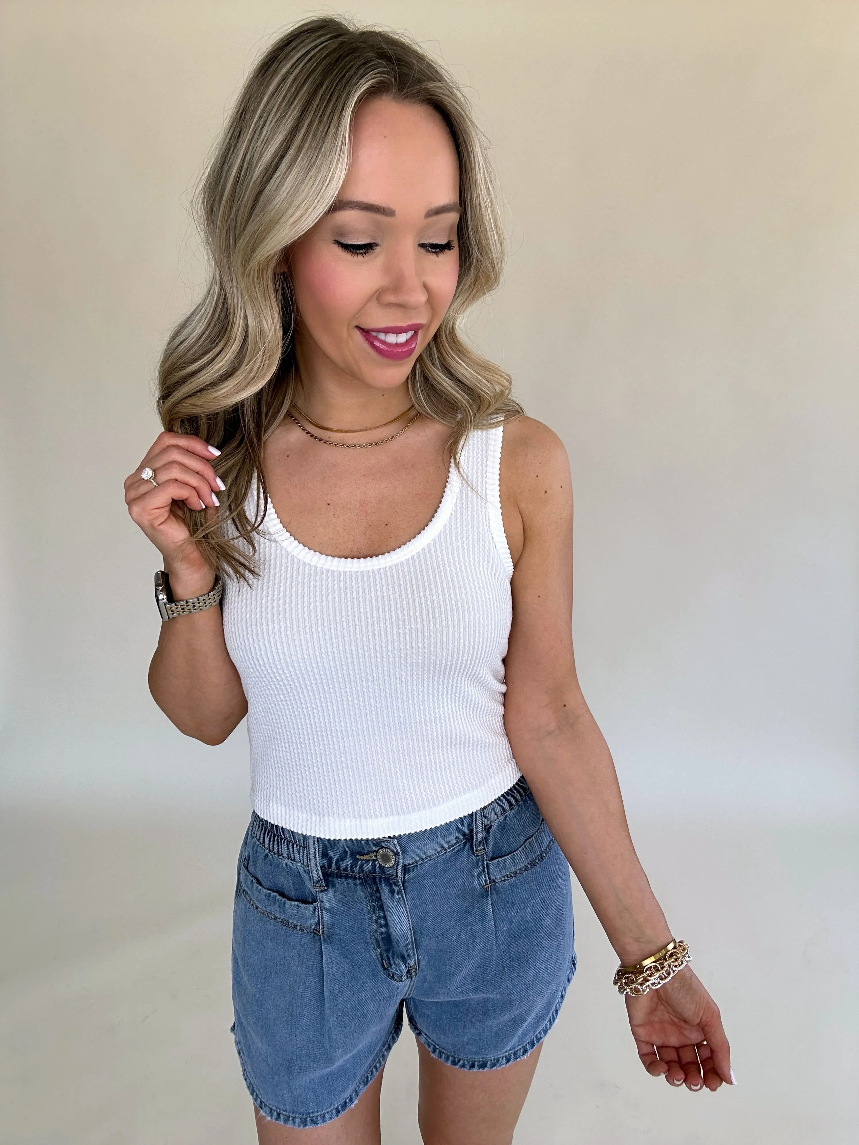 Fun In The Sun Cropped Tank - Off White
