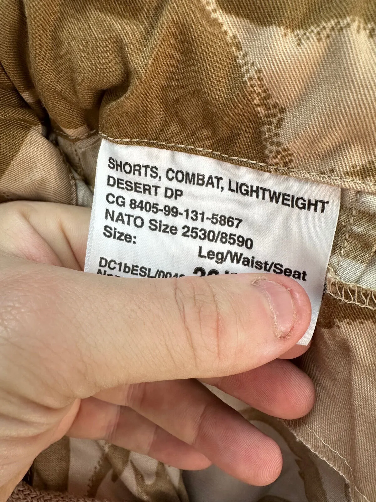 Genuine British Army Desert DPM Lightweight Shorts - Grade 1 - Size 27/84/100