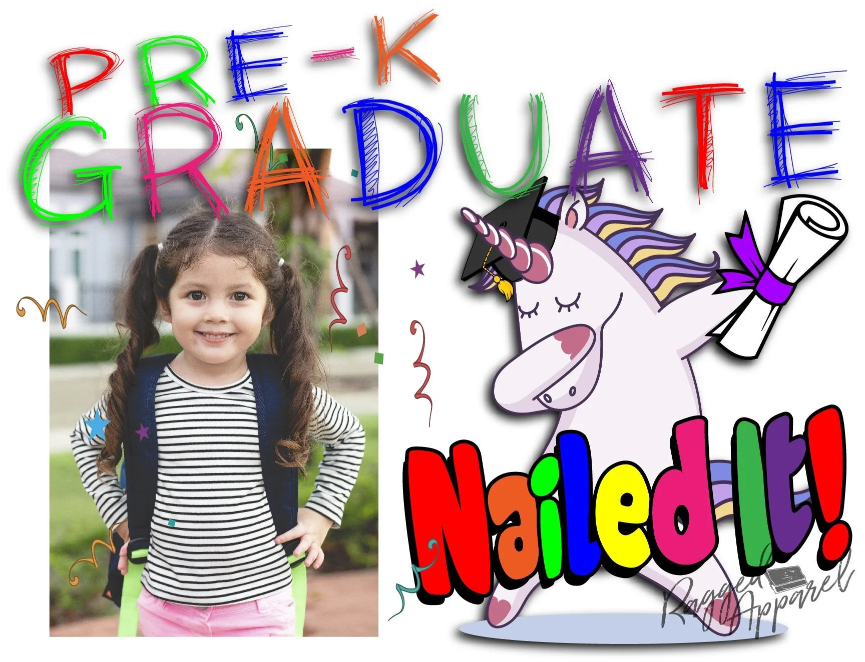 Girls Pre-K Graduate Personalized Photo Sign With Dabbing Unicorn