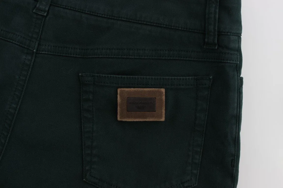Green Cotton Stretch Straight Fit Jeans