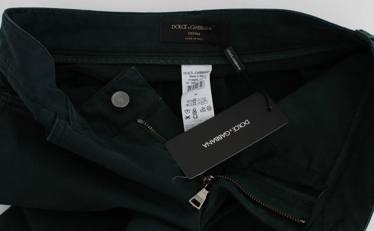 Green Cotton Stretch Straight Fit Jeans