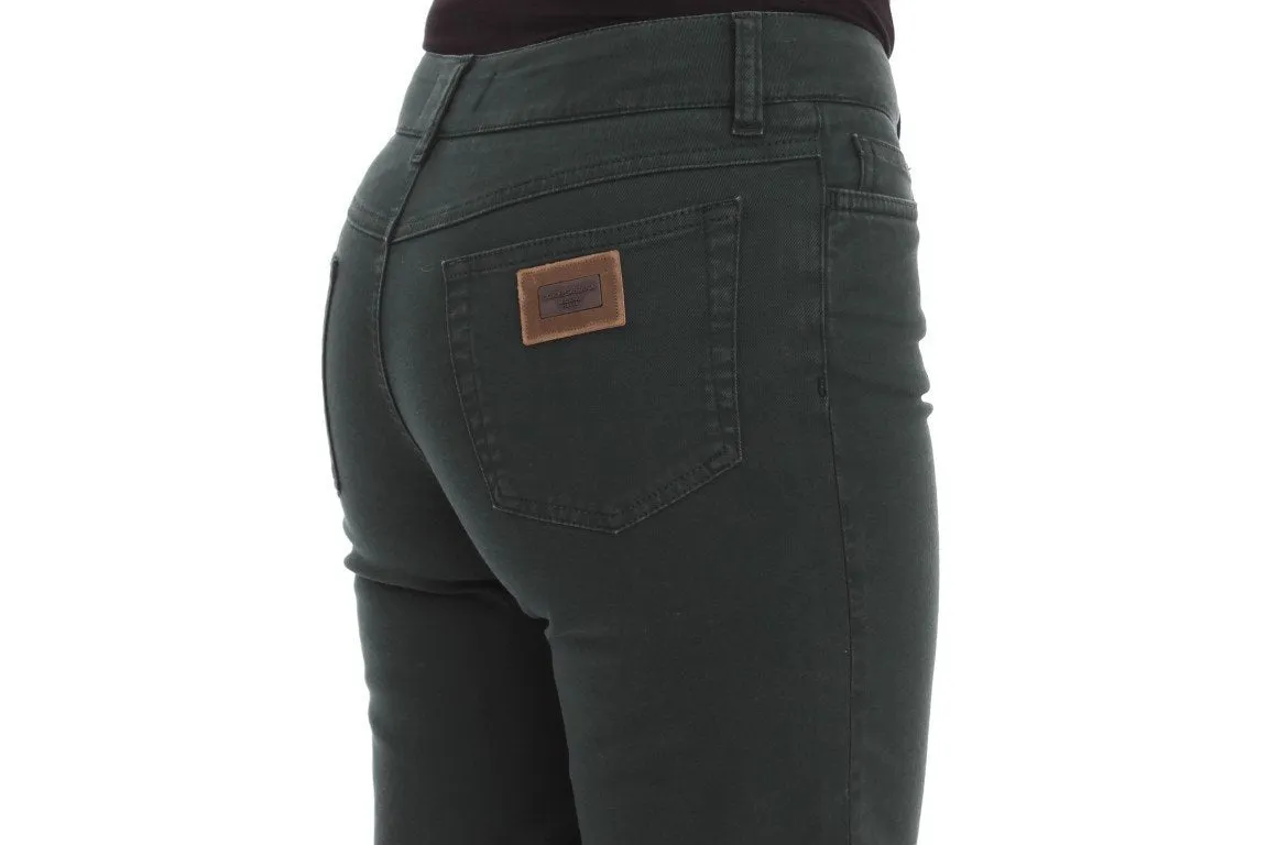 Green Cotton Stretch Straight Fit Jeans