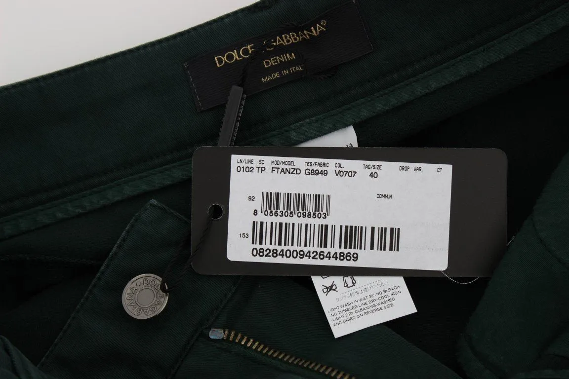 Green Cotton Stretch Straight Fit Jeans