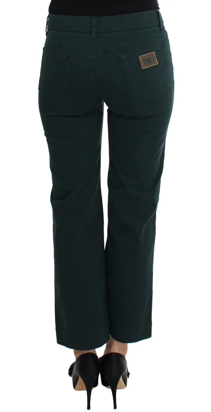 Green Cotton Stretch Straight Fit Jeans