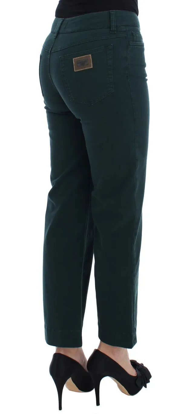Green Cotton Stretch Straight Fit Jeans