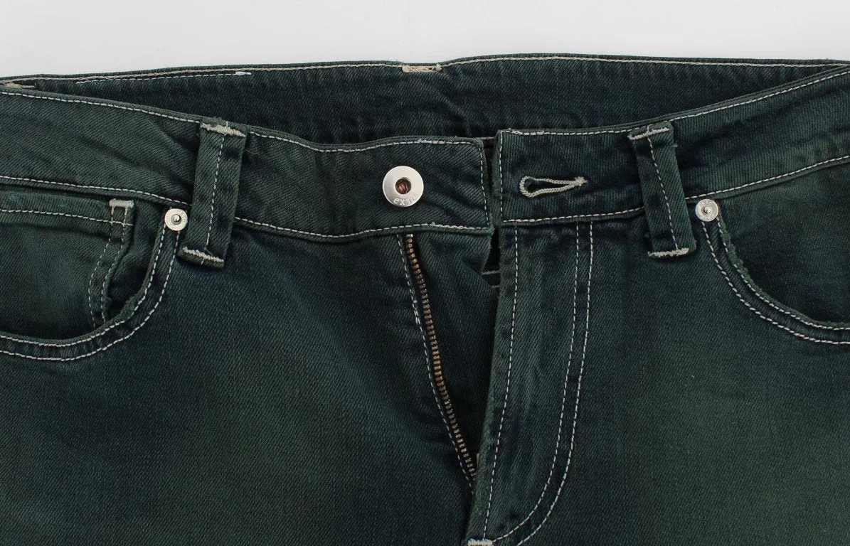 Green Stretch Cotton Slim Fit Jeans