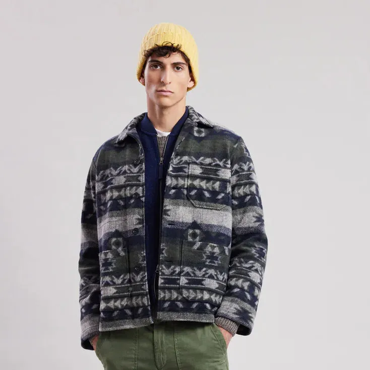 Hartford Perry Knitted Jacket Navy & Green