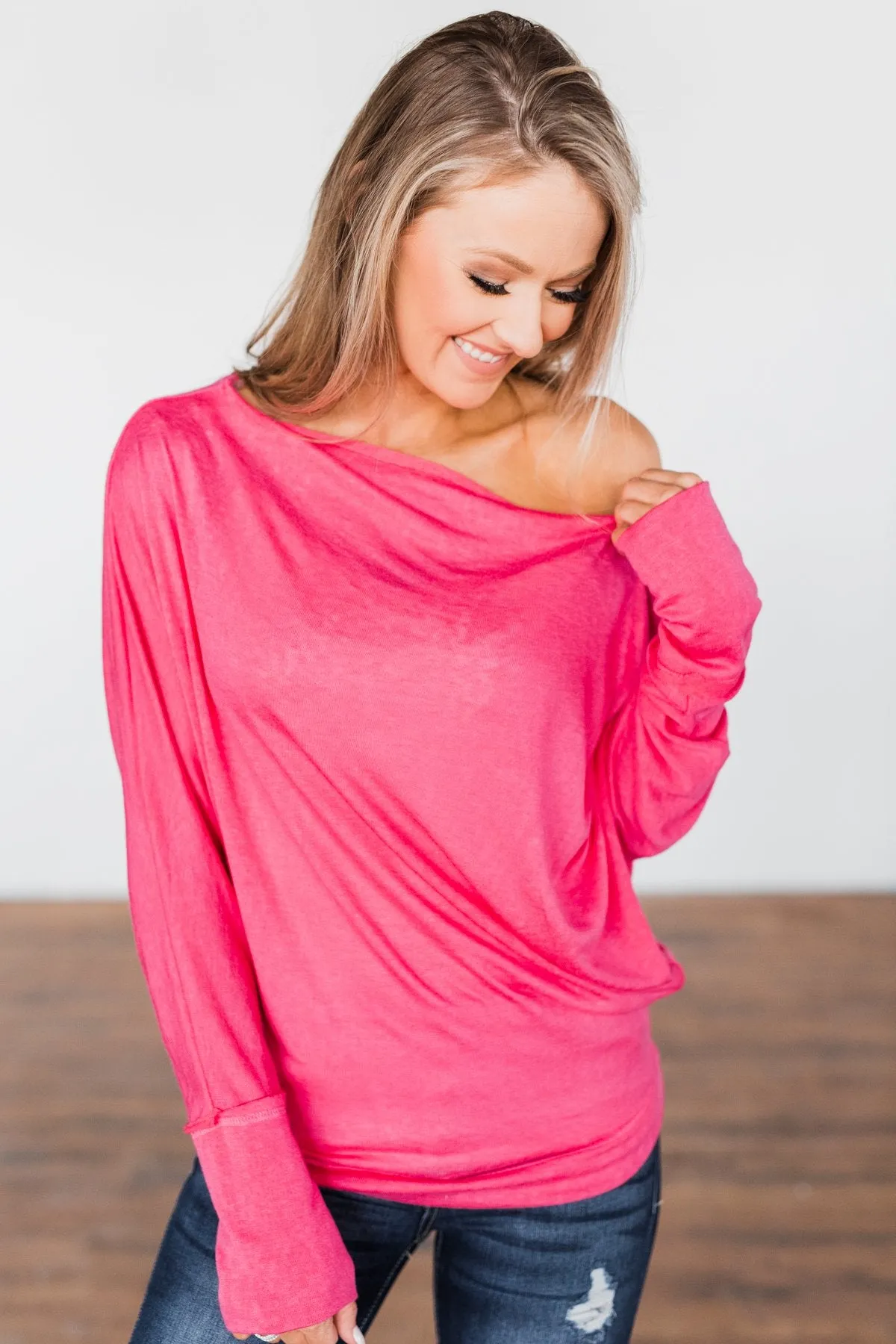 Hometown Cutie Lightweight Dolman Top- Hot Pink