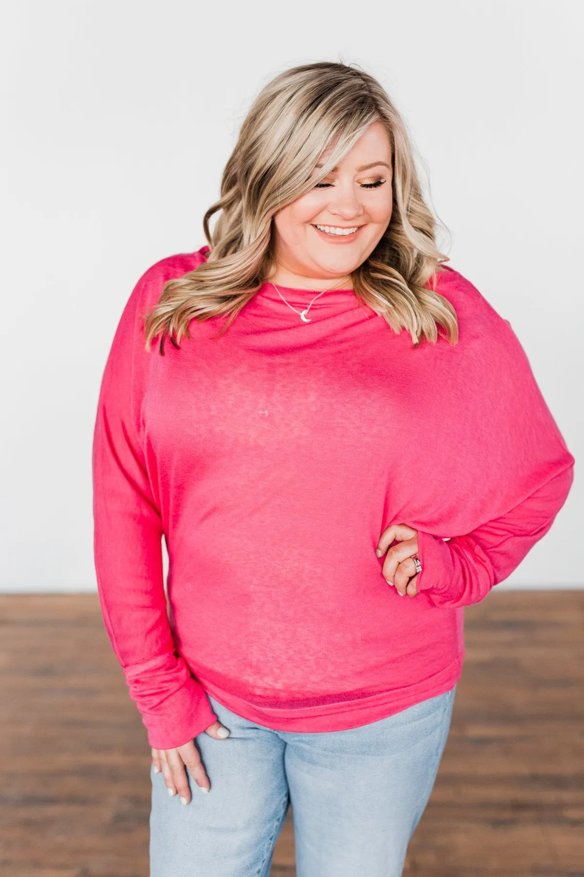 Hometown Cutie Lightweight Dolman Top- Hot Pink