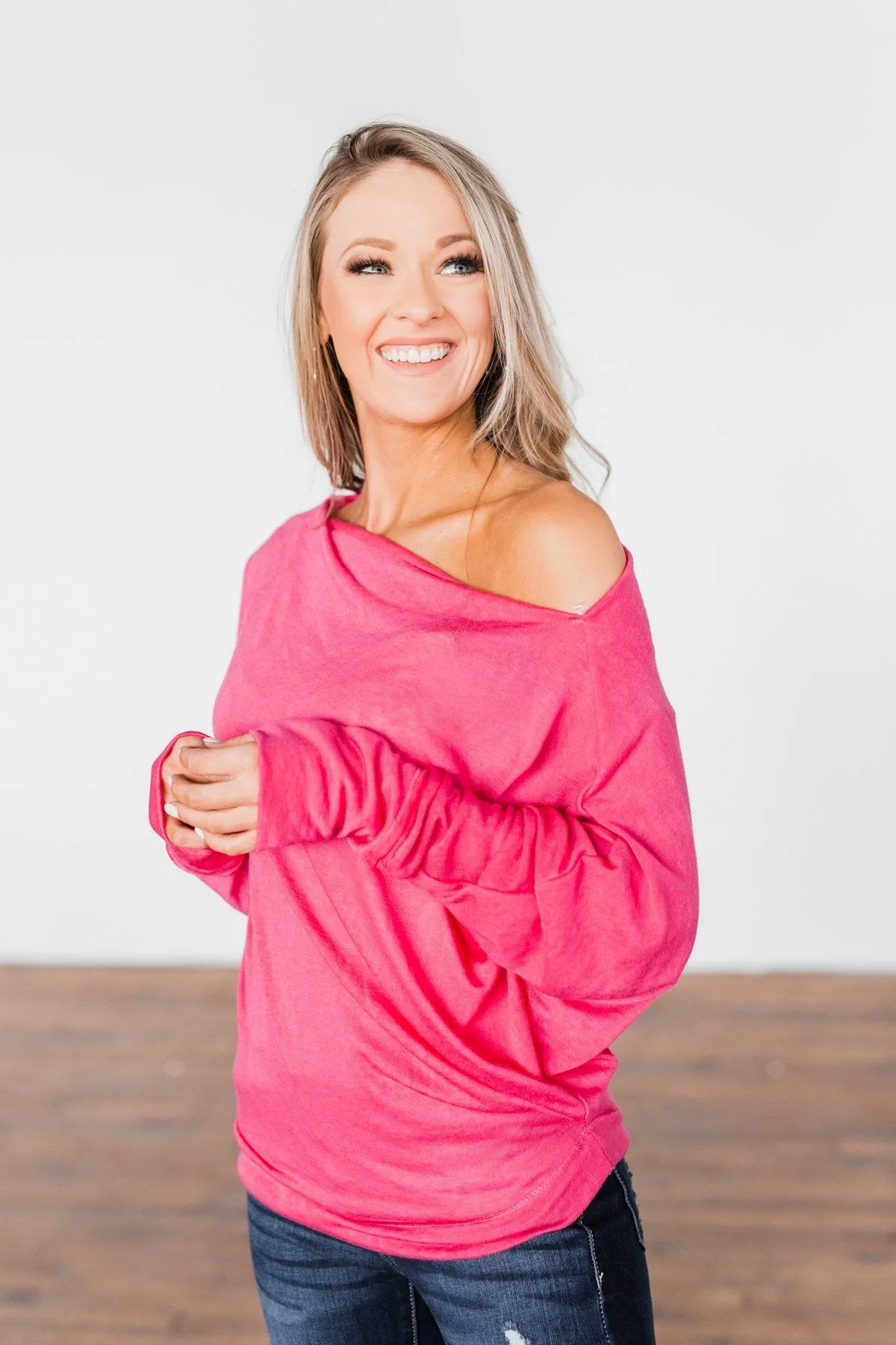Hometown Cutie Lightweight Dolman Top- Hot Pink