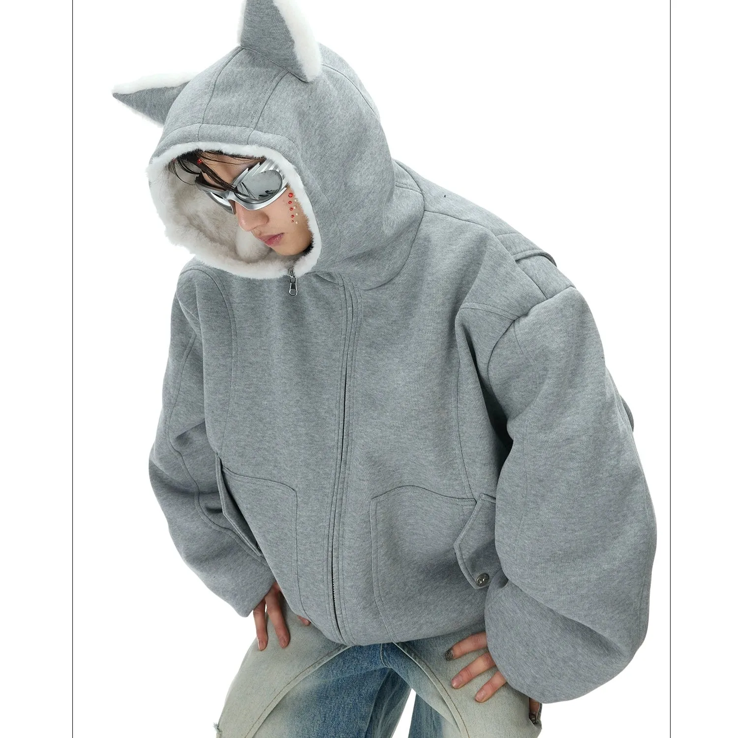 Hooded Insulated Jacket with Ear Design