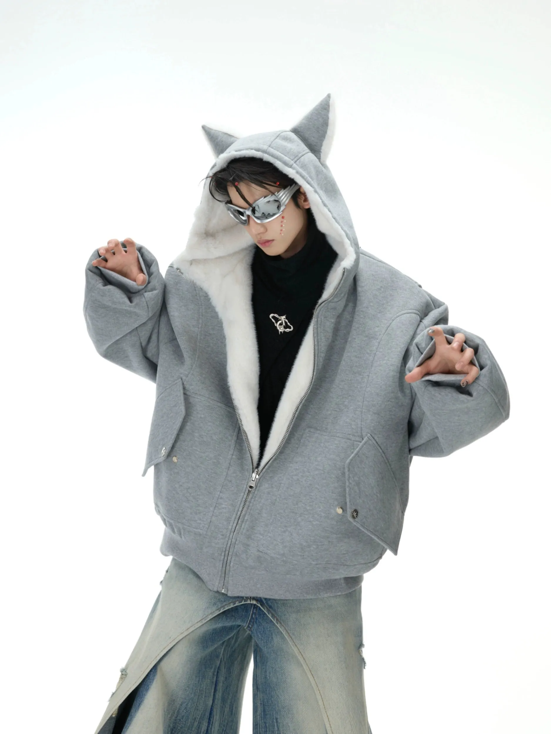 Hooded Insulated Jacket with Ear Design