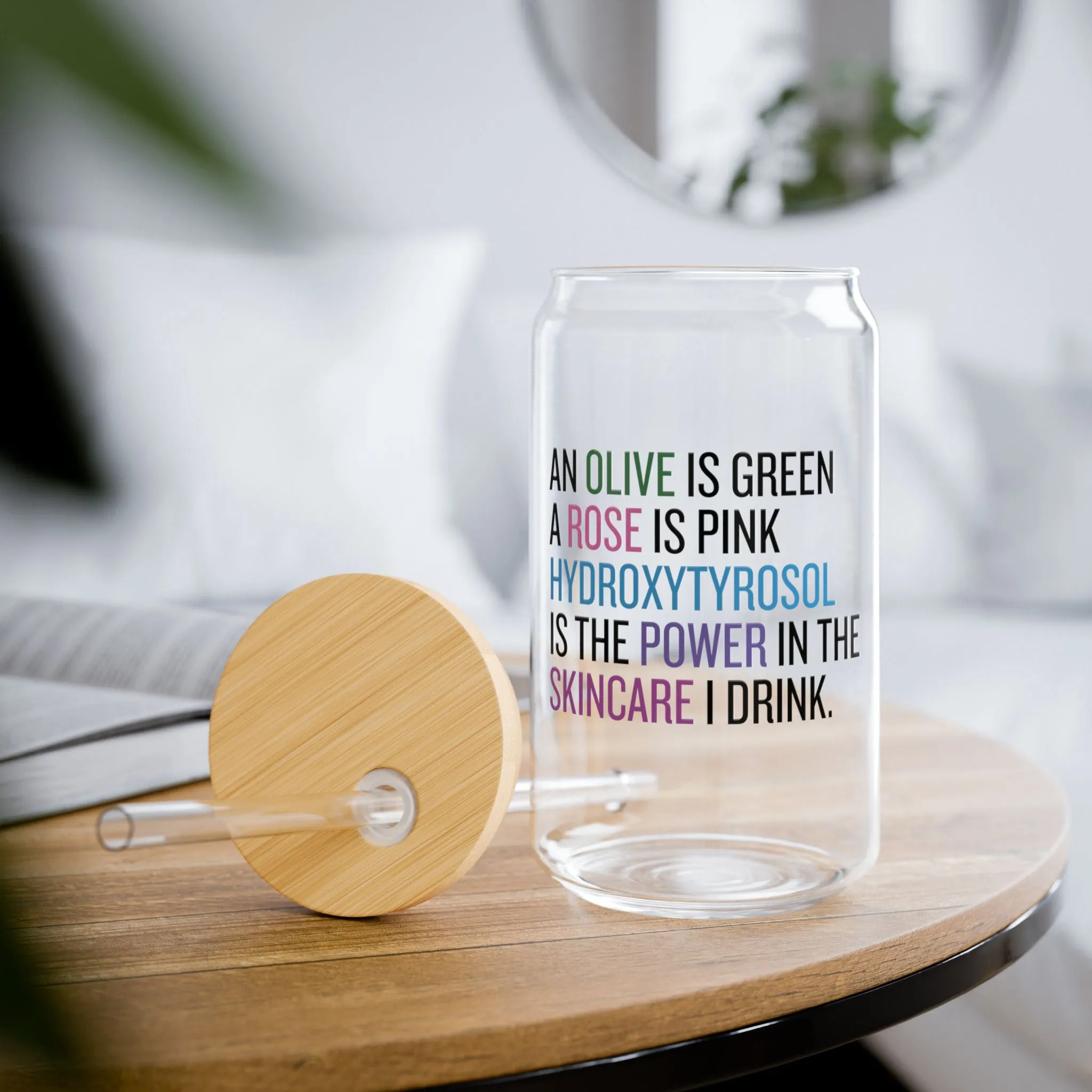 Hydroxytyrosol, Olives & roses poem / Drink your skincare / Olive trees / Sipper Glass, 16oz