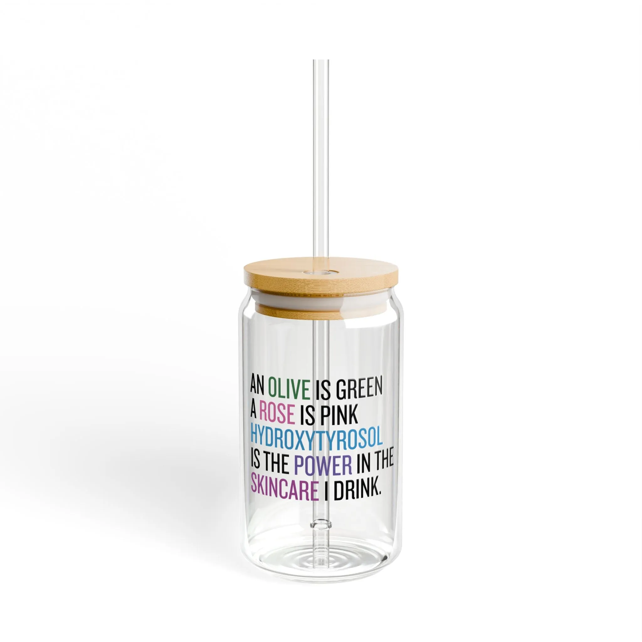 Hydroxytyrosol, Olives & roses poem / Drink your skincare / Olive trees / Sipper Glass, 16oz