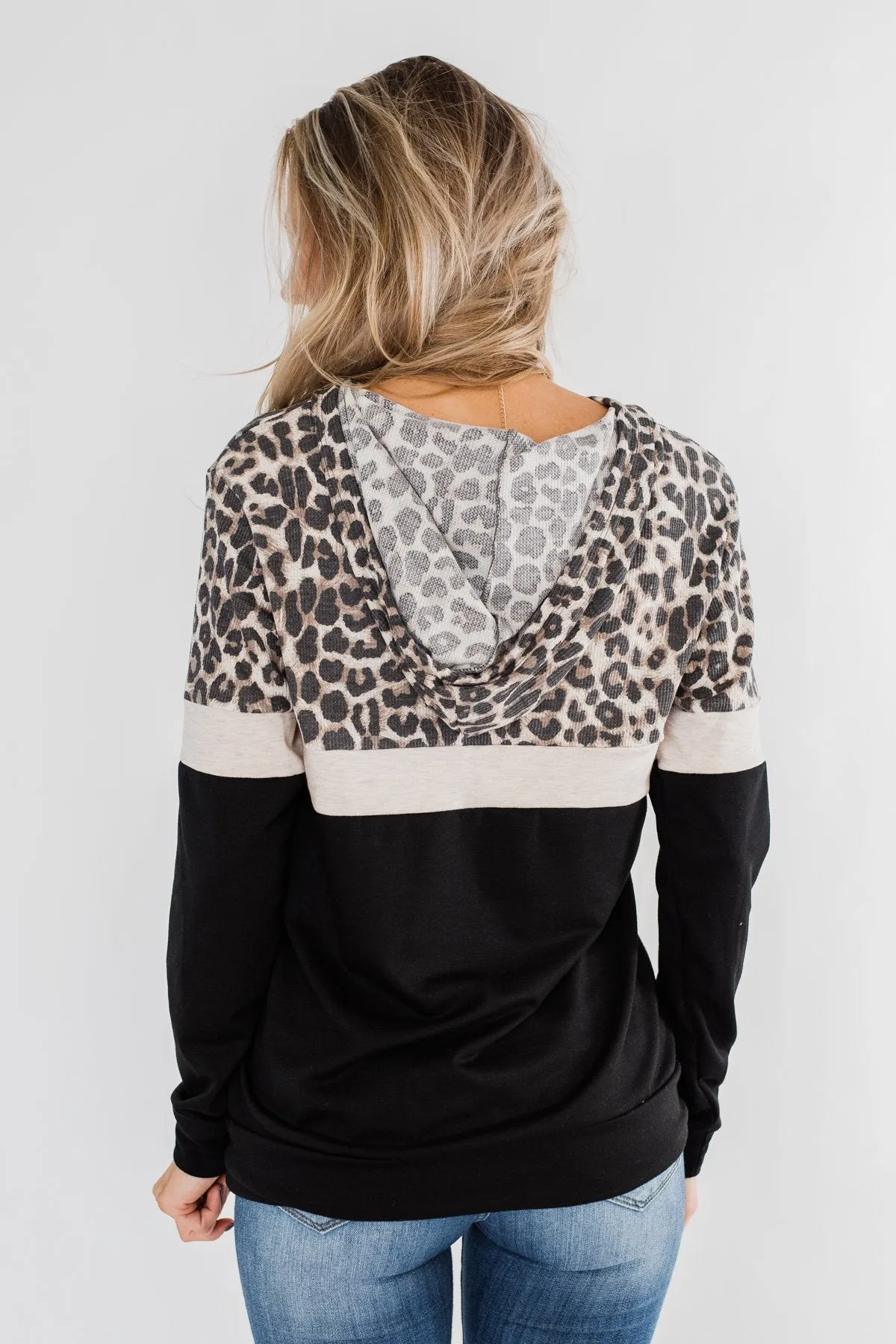 Into the Jungle Color Block Hoodie- Oatmeal & Black