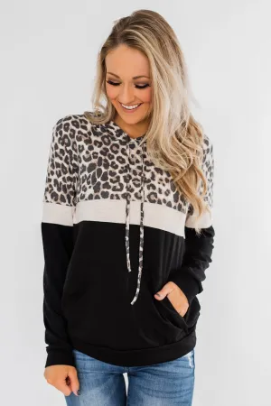 Into the Jungle Color Block Hoodie- Oatmeal & Black