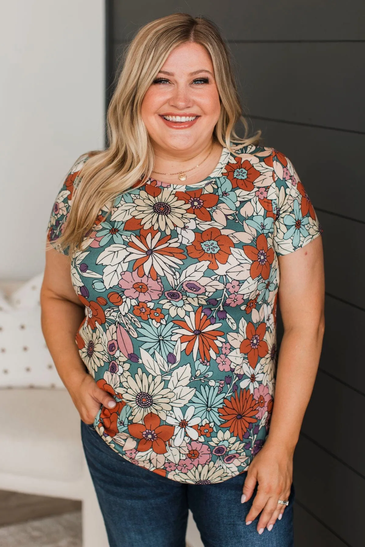 Isn't It Wonderful Floral Top- Olive & Rust