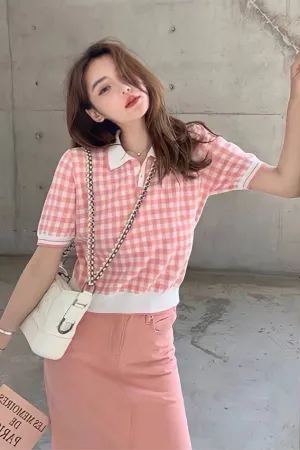 JENNA Plaid Knit Shirt (Pink)