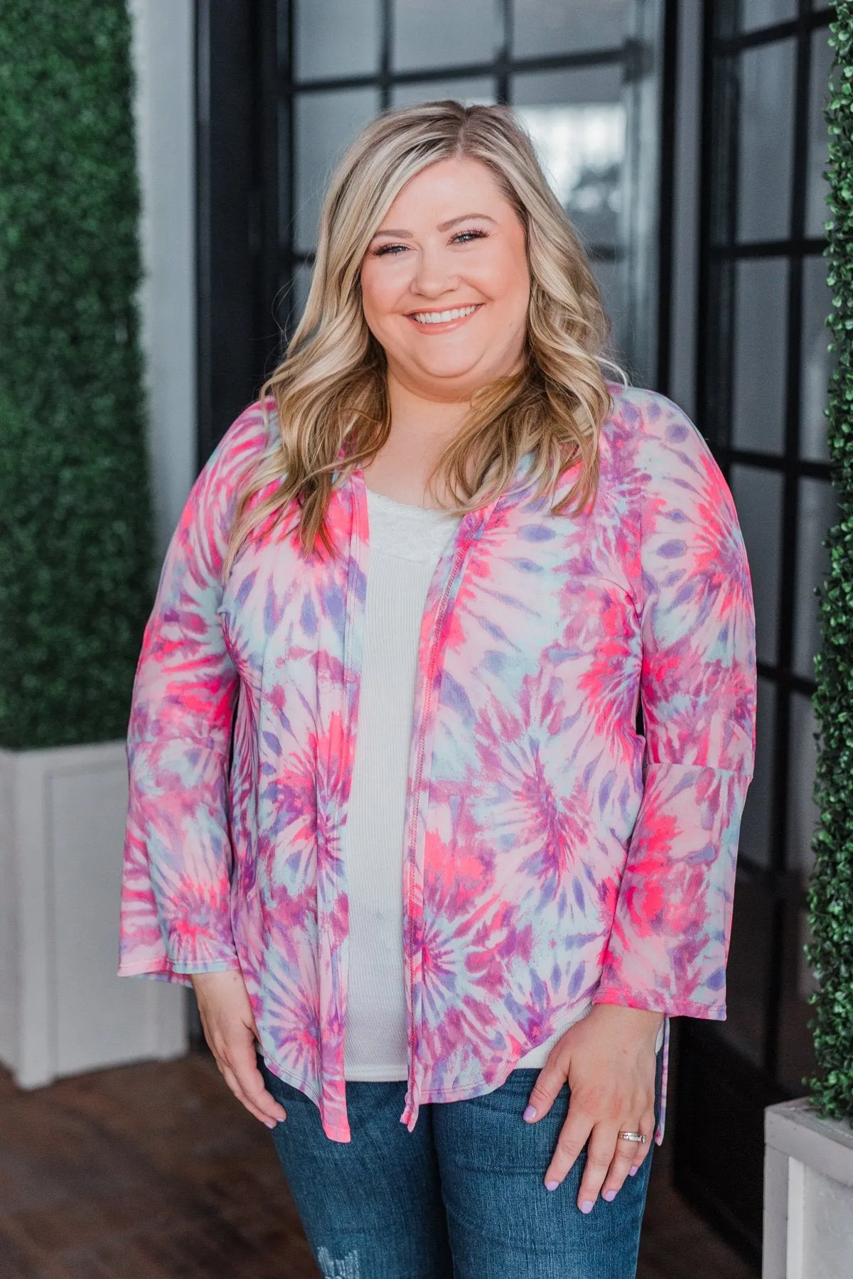 Light Up The Room Tie Dye Kimono- Bright Pink, Blue, & Purple