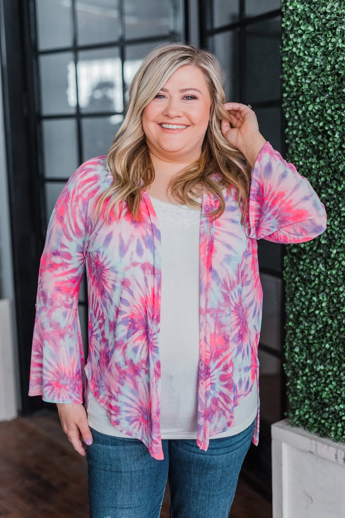 Light Up The Room Tie Dye Kimono- Bright Pink, Blue, & Purple