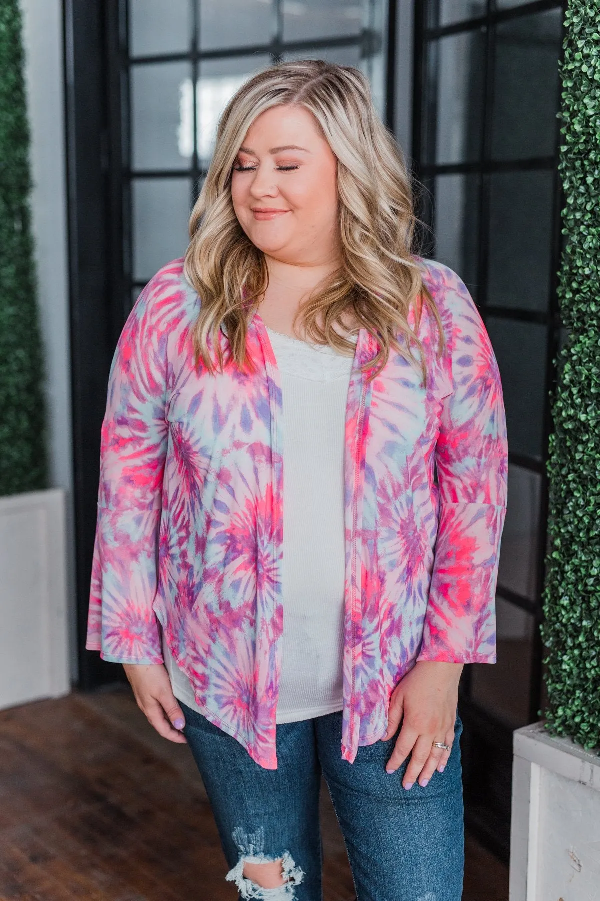 Light Up The Room Tie Dye Kimono- Bright Pink, Blue, & Purple