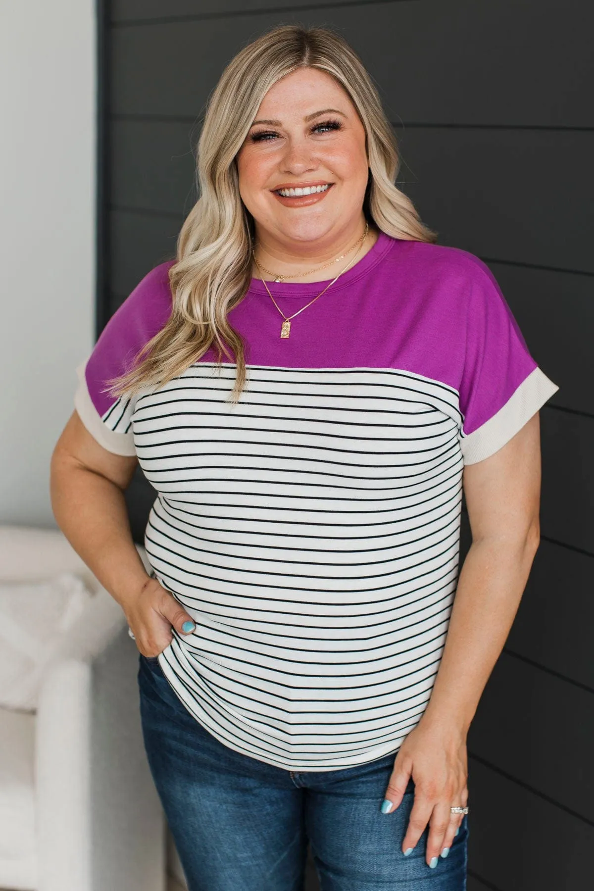 Love Someone Color Block Top- Ivory & Magenta