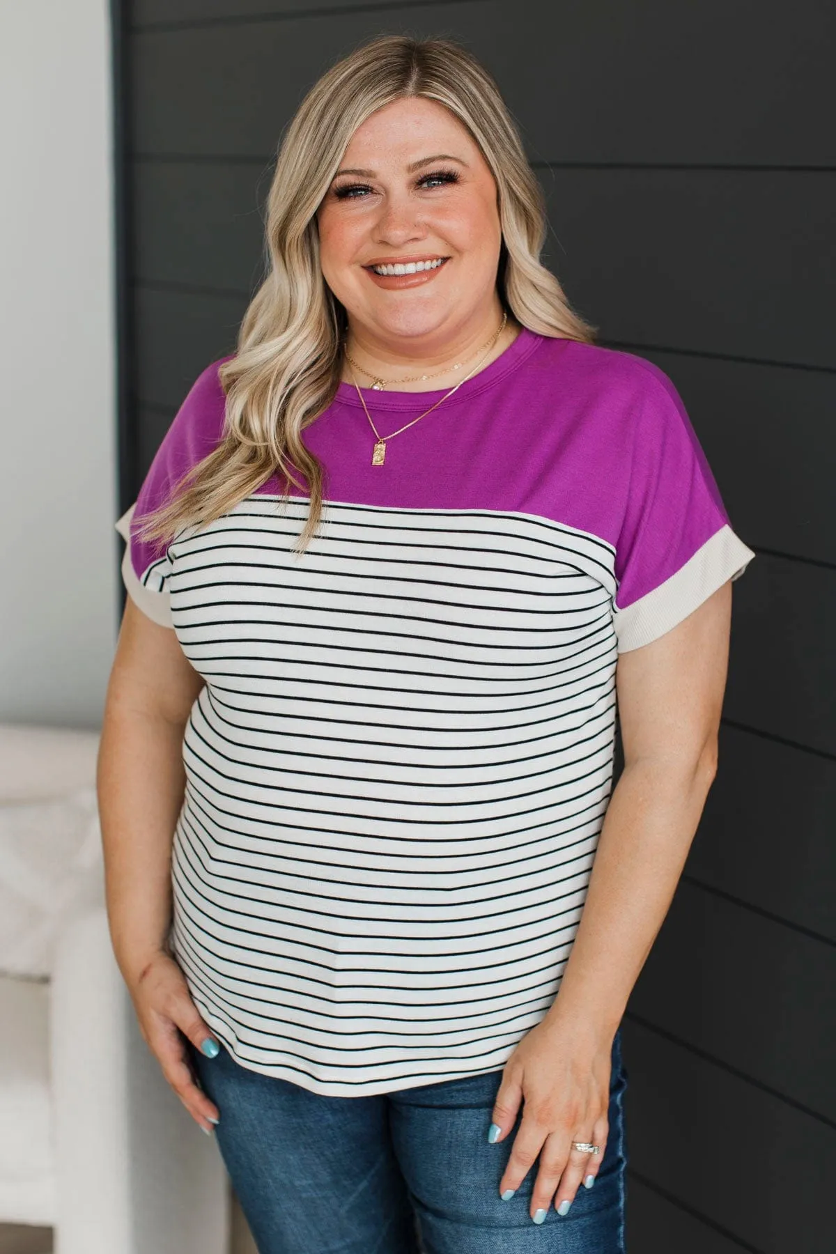 Love Someone Color Block Top- Ivory & Magenta