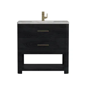Lucian 2 Drawers Bathroom Vanity with Victorian Silver Silestone Top and Undermount Sink - Free Standing - 36" Wood/Carbon Oak