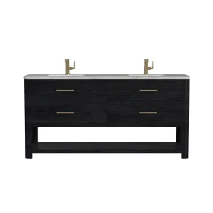 Lucian 4 Drawers Bathroom Vanity with Victorian Silver Silestone Top and Undermount Sinks - Free Standing - 72" Wood/Carbon Oak