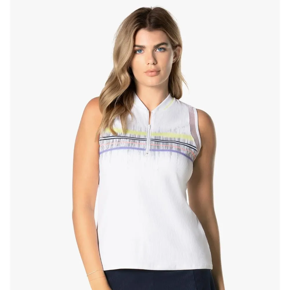 Lucky in Love Women's Electric Toile Between The Lines Zip Tank - White