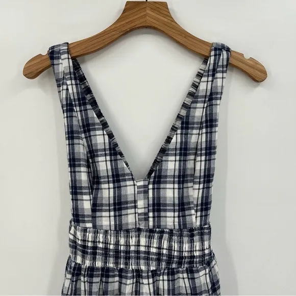 Lulu's Surely Charmed Navy Blue Plaid Tiered Backless Midi Dress Size M