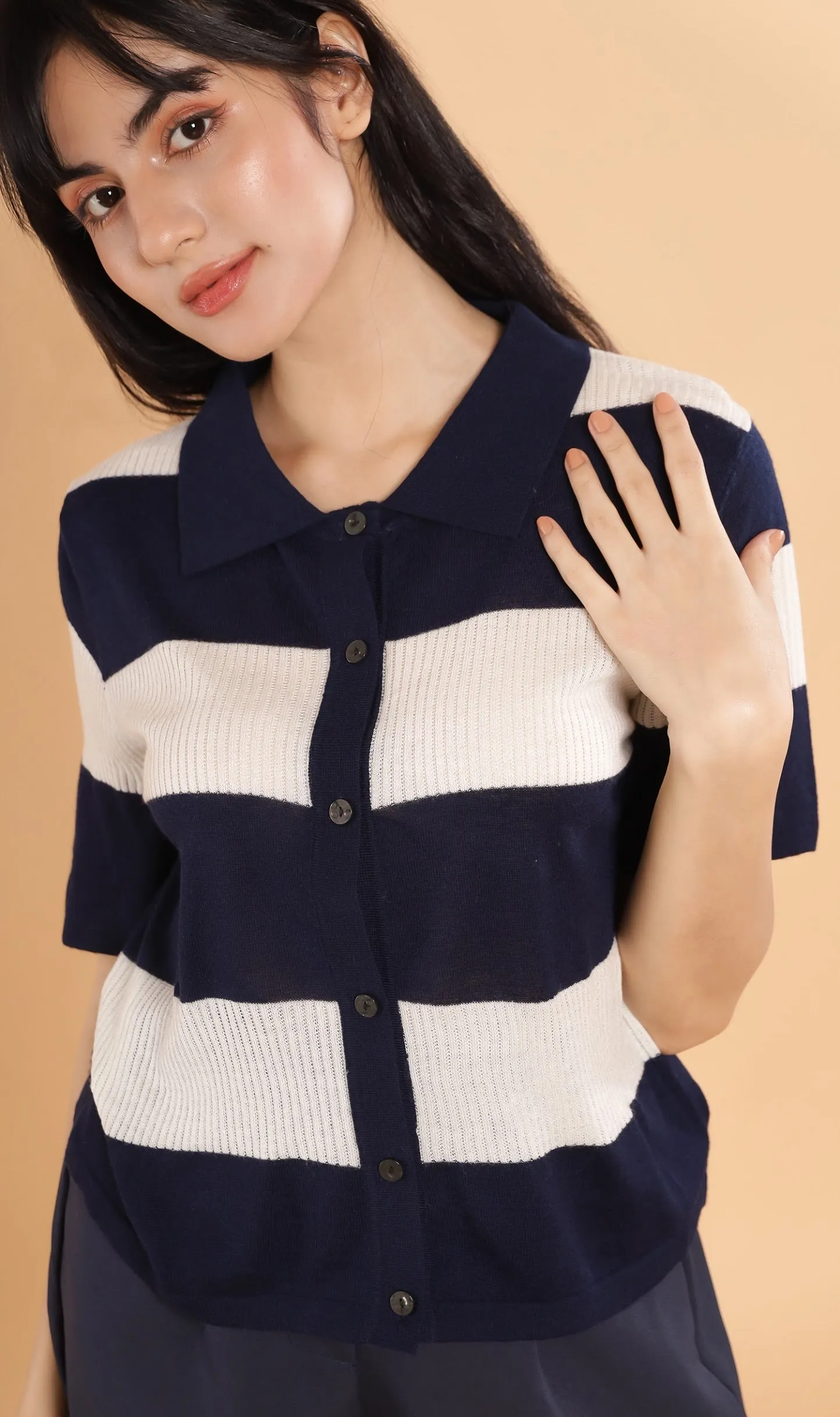 MERRITT Buttondown Knit Polo (Navy)